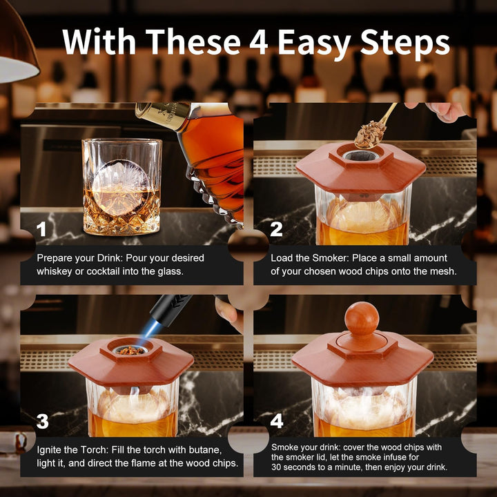 Cocktail-Räucher-Kit mit Fackel, Whisky-Räucher-Set mit 8 Geschmacksrichtungen Räucherholzchips, Alt