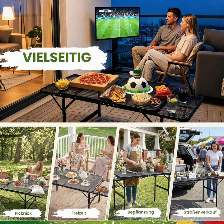 Klappbare Campingtische mit Metallgitterplatte, Faltbare Regal &amp; Griff, 2 Höhenverstellbar Metall Be