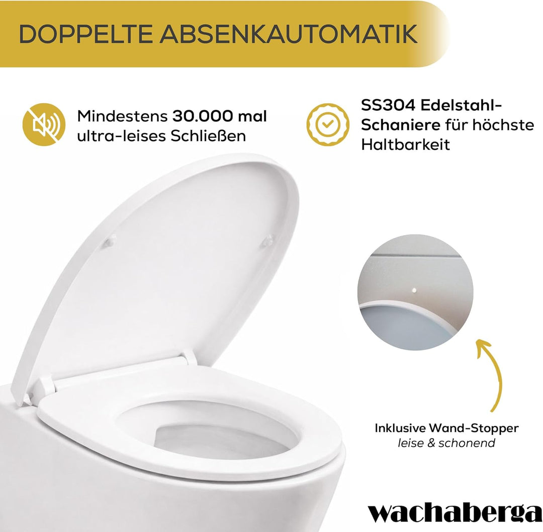 Toilettendeckel weiss mit Absenkautomatik, WC Sitz Oval Duroplast mit Softclose, stabilen Edelstahl-