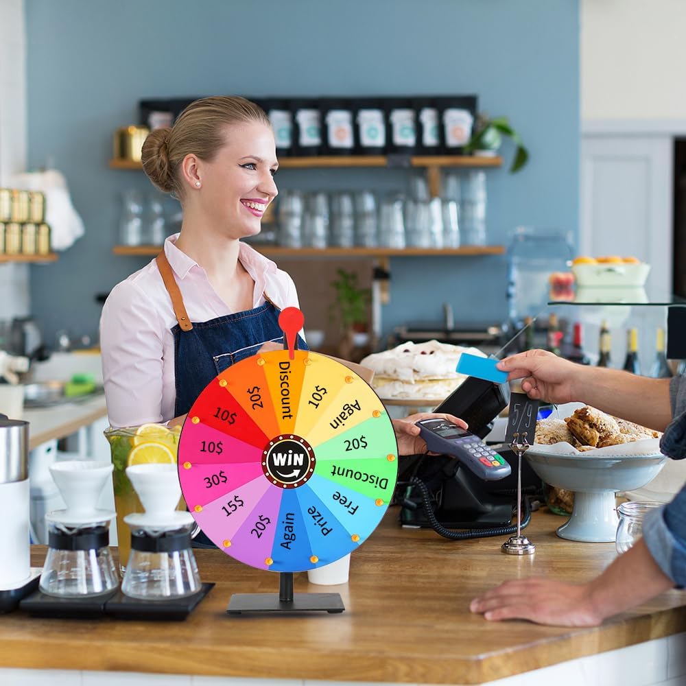 Glücksrad zum Drehen, 30cm Glücksrad zum Selbstgestalten mit 14 Slots, Spinning Prize Wheel mit Radi