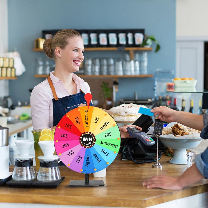 Glücksrad zum Drehen, 30cm Glücksrad zum Selbstgestalten mit 14 Slots, Spinning Prize Wheel mit Radi