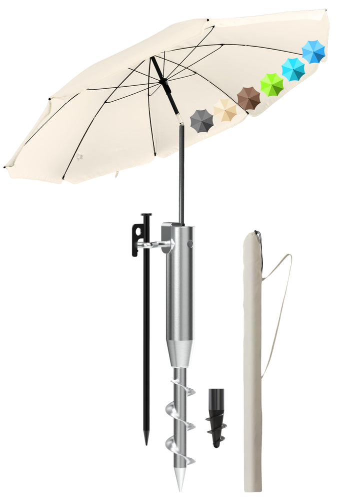 4smile Sonnenschirm Strand Ø 180 cm SET mit Eindrehbodenhülse, Beige | Strandschirm Windfest Stabil