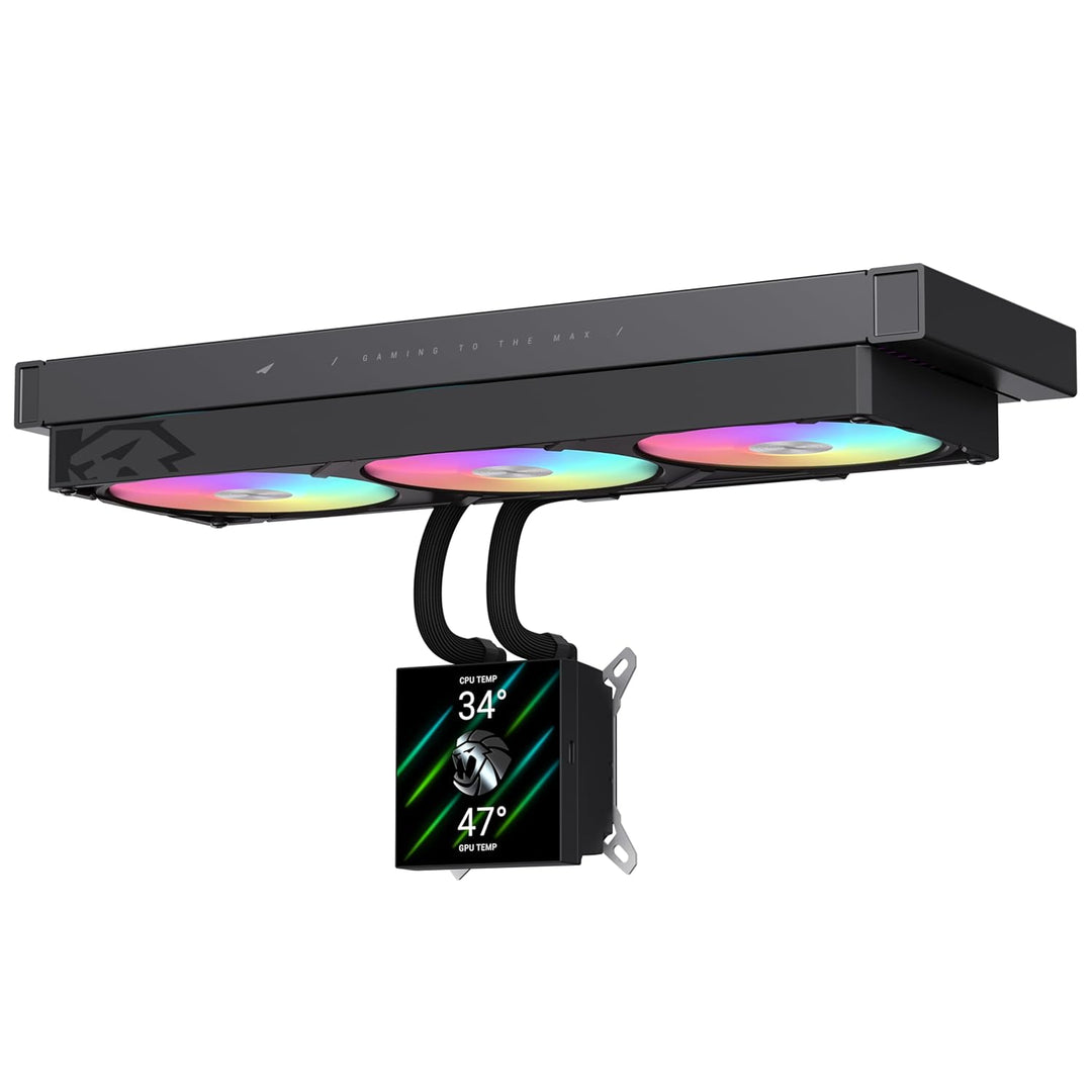 GAMEMAX GLACIER 360 BK AIO Flüssigkeits CPU Kühler, 360mm Radiator, 3,95" 720×720 LCD-Display, seitl