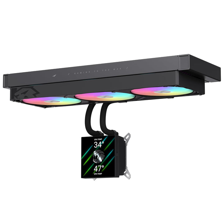 GAMEMAX GLACIER 360 BK AIO Flüssigkeits CPU Kühler, 360mm Radiator, 3,95" 720×720 LCD-Display, seitl