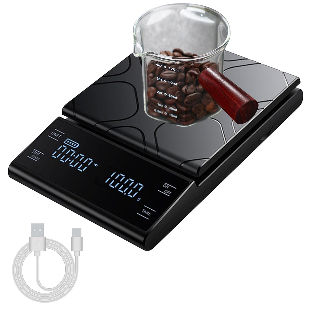 Digitale Kaffeewaage mit Timer 0,1g/5kg Hochpräzise Küchenwaage mit LED-Anzeige Tara Funktion und To