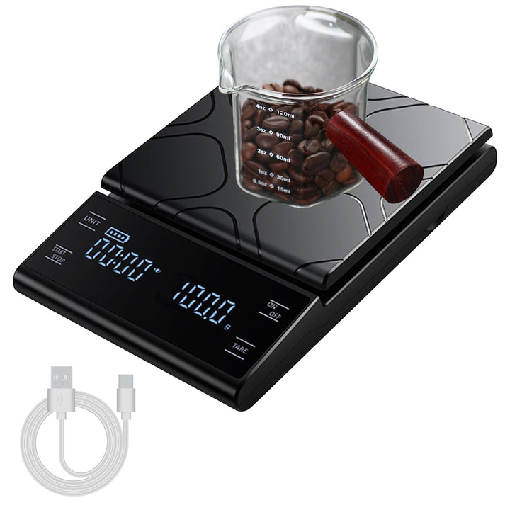 Digitale Kaffeewaage mit Timer 0,1g/5kg Hochpräzise Küchenwaage mit LED-Anzeige Tara Funktion und To
