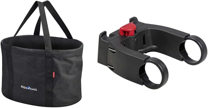 KlickFix Fahrradkorb Shopper, Schwarz, 29 x 38 x 25cm, 0300S Bundle mit Lenkeradapter, Bundle mit Le