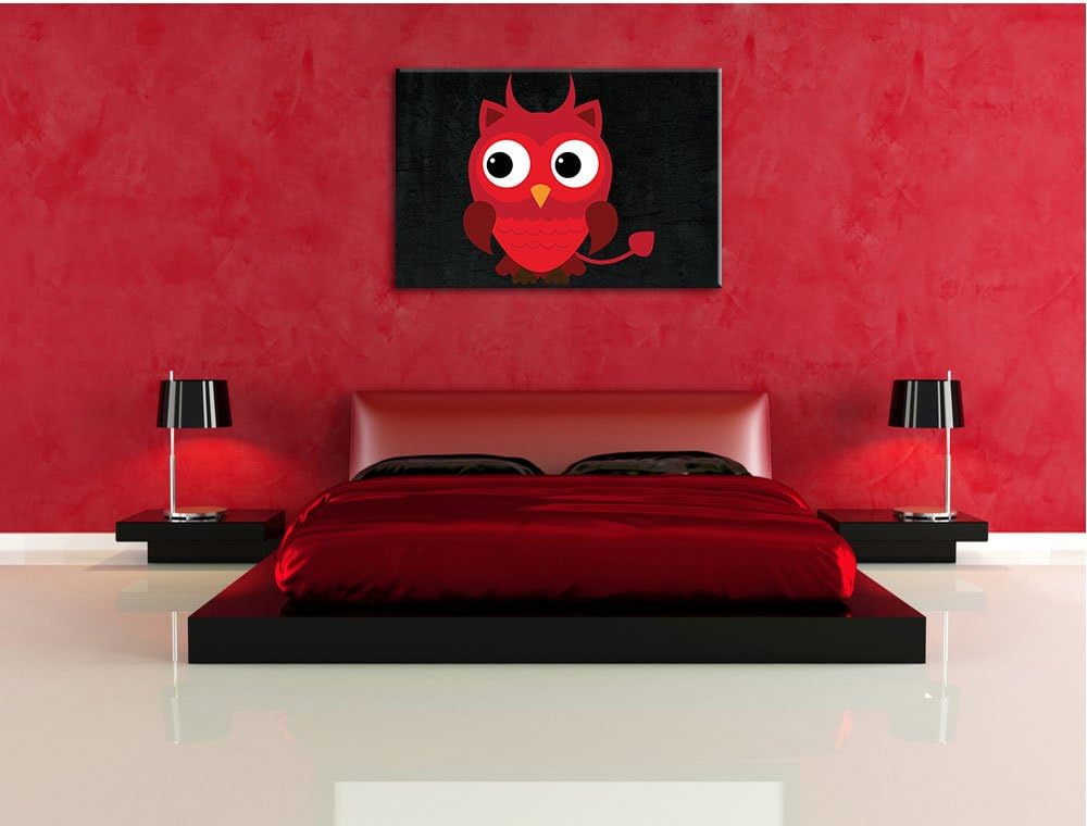 Teufel Eule schwarz, Format: 100x70 auf Leinwand, XXL riesige Bilder fertig gerahmt mit Keilrahmen,