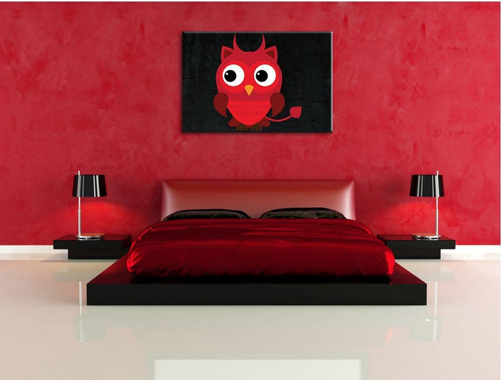 Teufel Eule schwarz, Format: 100x70 auf Leinwand, XXL riesige Bilder fertig gerahmt mit Keilrahmen,