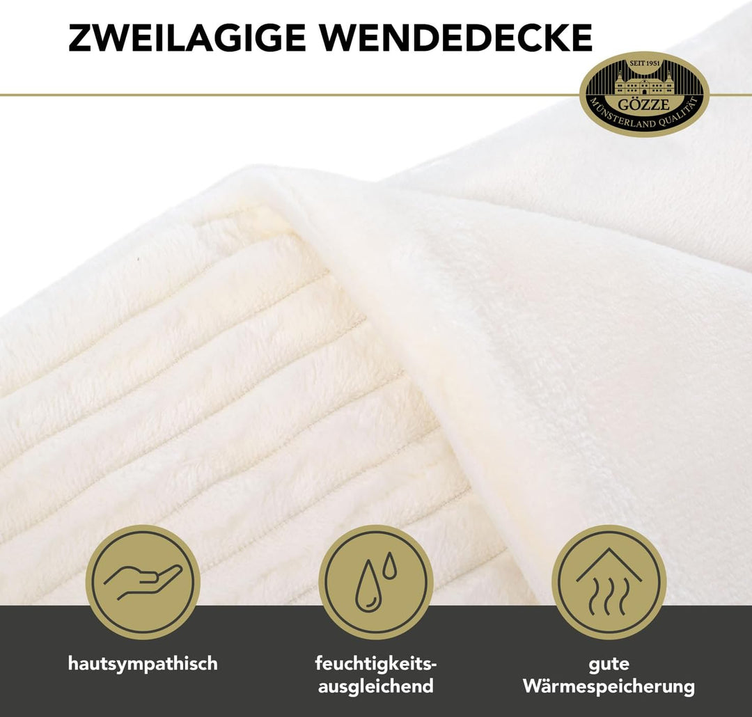 Gözze Wohndecke in Cord Optik, 150 x 200 cm, Wollweiss, 40067-00-150200, Wollweiss