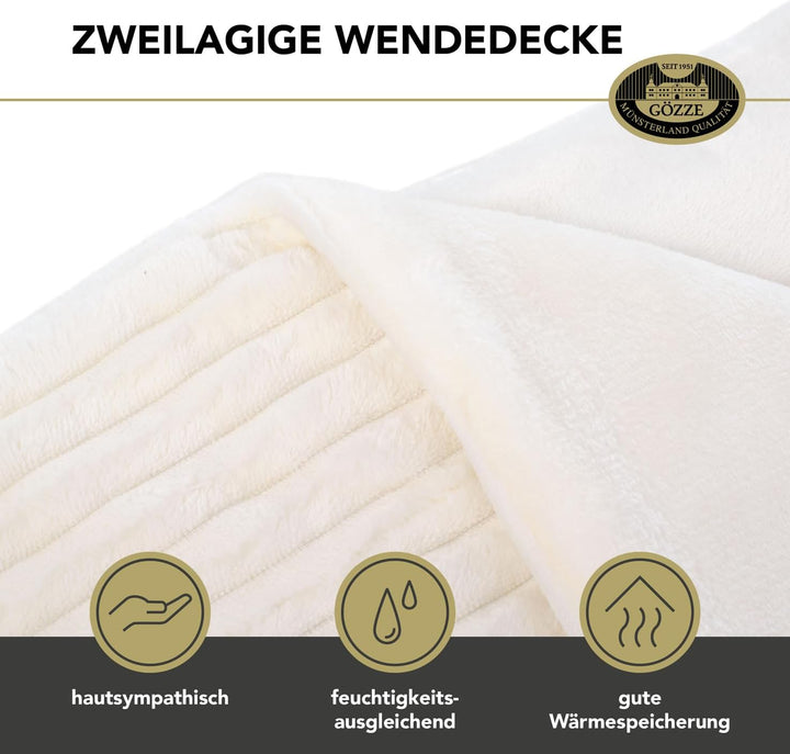 Gözze Wohndecke in Cord Optik, 150 x 200 cm, Wollweiss, 40067-00-150200, Wollweiss