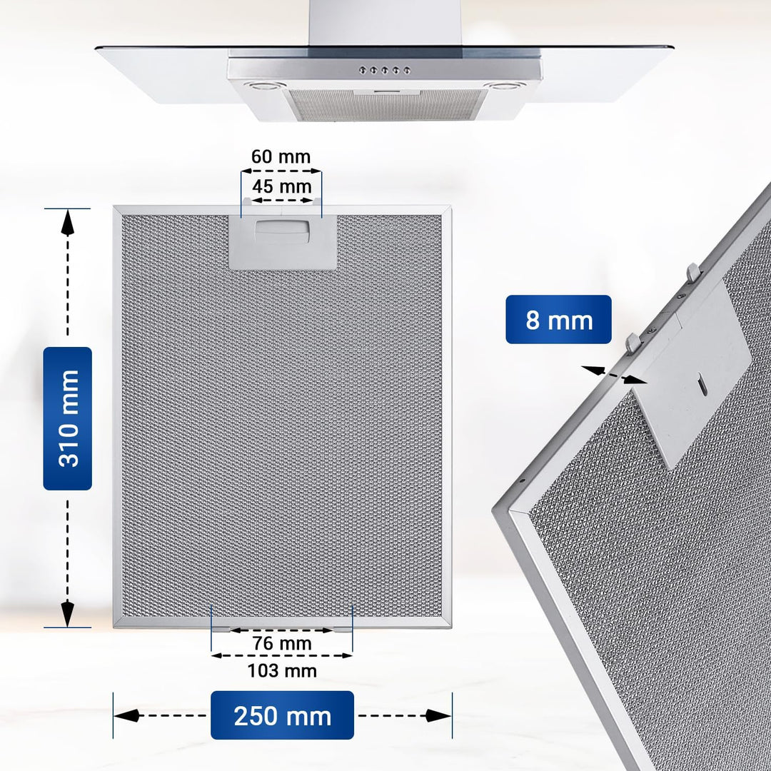 VIOKS Metall Dunstabzug Filter 310x250 mm für Bosch 3BD-764B / 3BD796B / D8602 1 Stück, 1 Stück