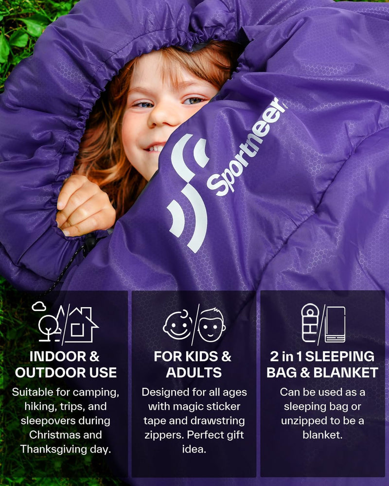 Sportneer Schlafsack Outdoor - Schlafsack Erwachsene und Kinder Schlafsack Winter für Camping Sleepi