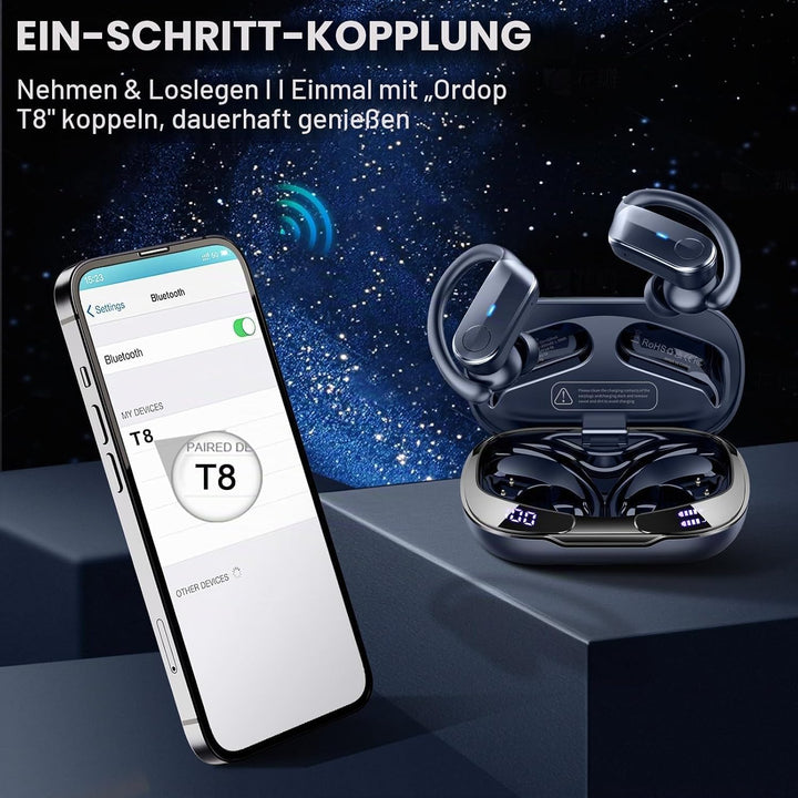 Kopfhörer Kabellos Bluetooth 5.4, 70H In Ear Bluetooth Sportkopfhörer IP8 | 4 ENC-Mics für Klare Anr