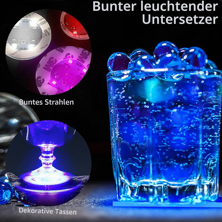12 pcs LED-Untersetzer, LED Sticker Stimmungslichter, Bunt LED Untersetzer, Leuchtuntersetzer Rund,
