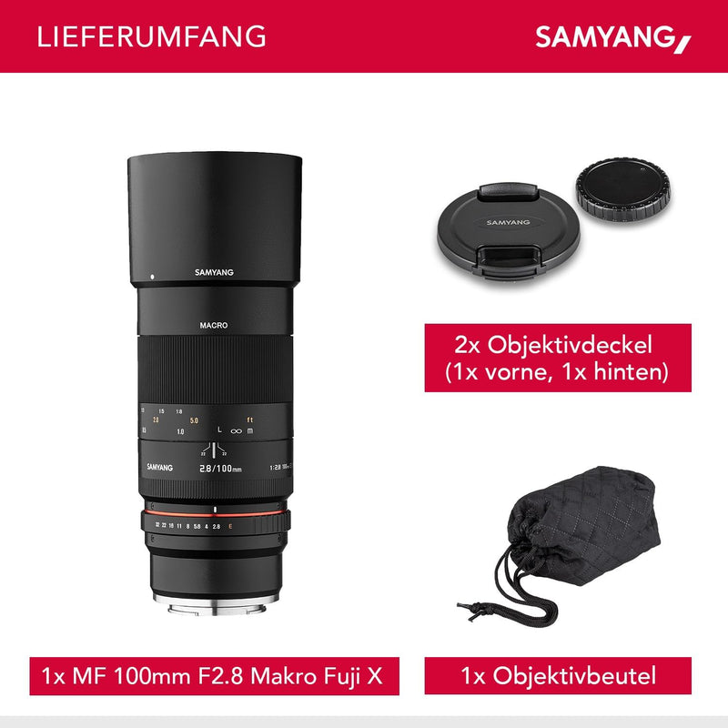 Samyang 100mm F2.8 Makro für Fuji X – APS-C Macro Teleobjektiv Festbrennweite für Fuji X-Mount, manu