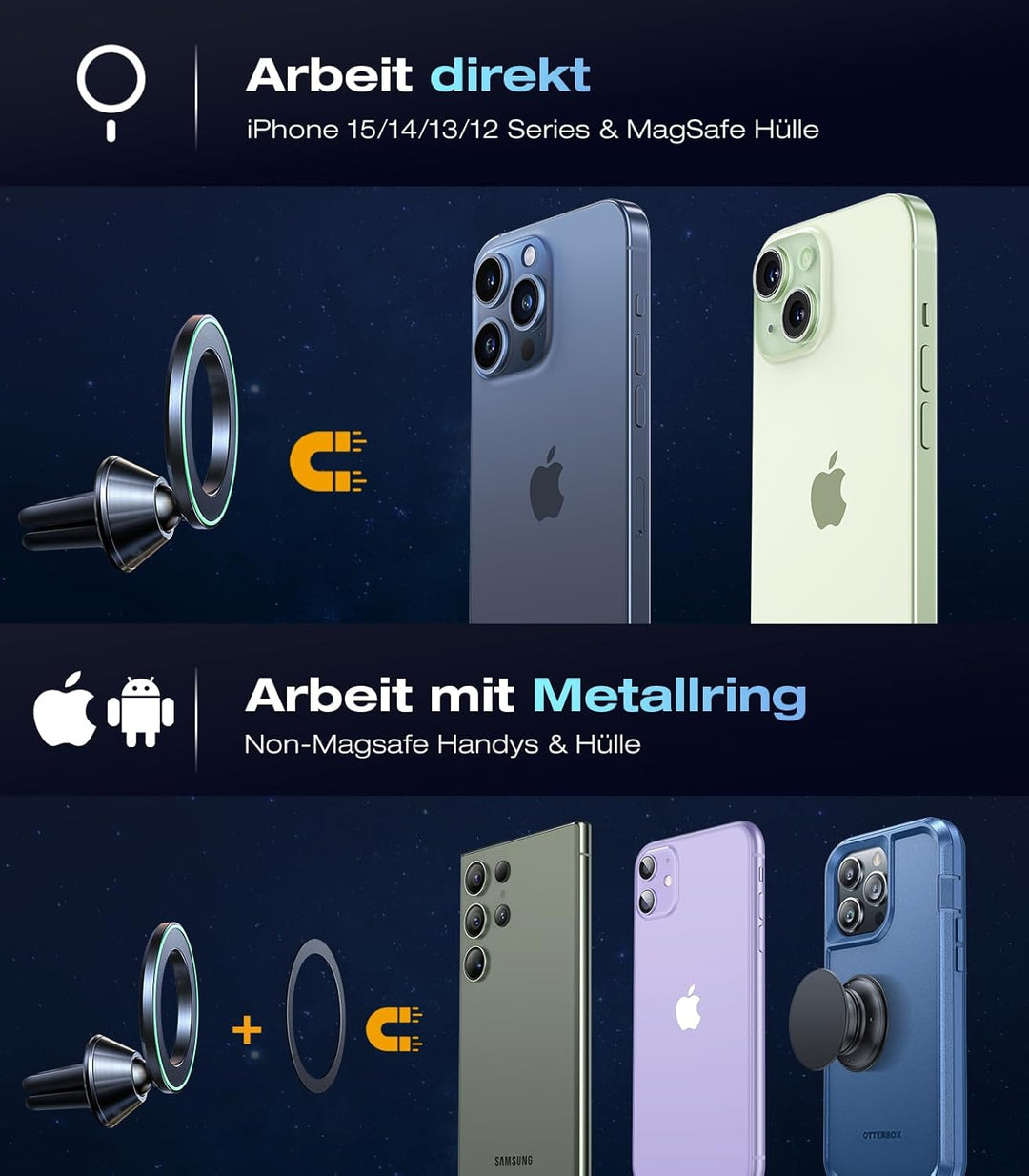 VICSEED Vollmetall Handyhalterung Auto Magnet für Mgasafe Autohalterung [20xN55 Stärkste Magneten] L