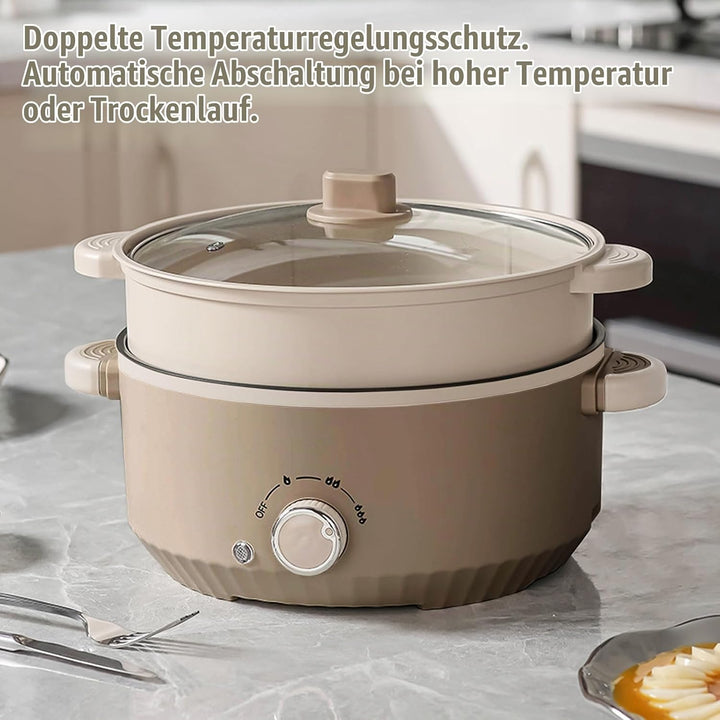 Hot Pot Elektrisch mit Dampfgarer, 4.6 L Tragbar Elektrischer Kochtopf 1000W, Multifunktionaler Hotp