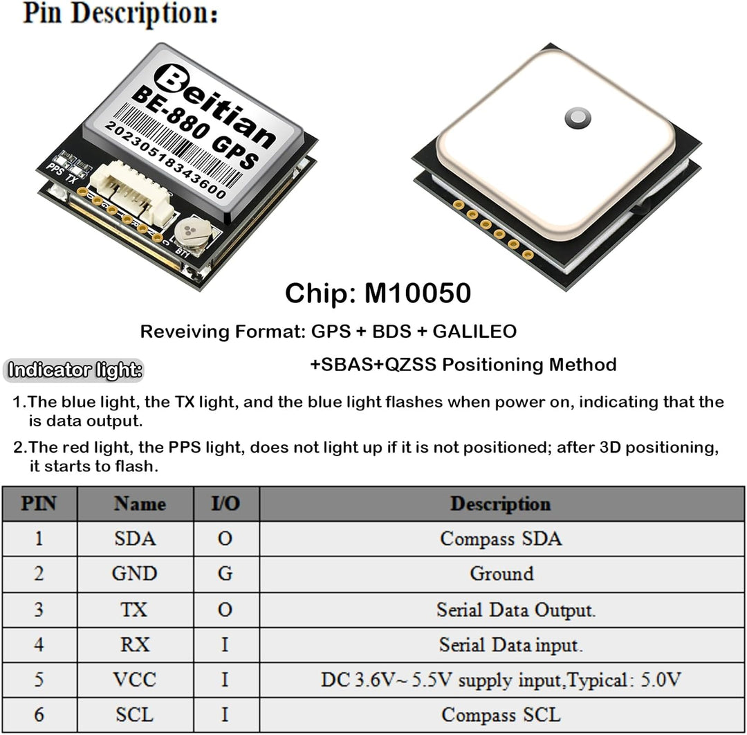Geekstory BE-880 GPS Receiver Module with Flash HMC5883L Compass 10th Chip GPS Antenna TTL Level 384