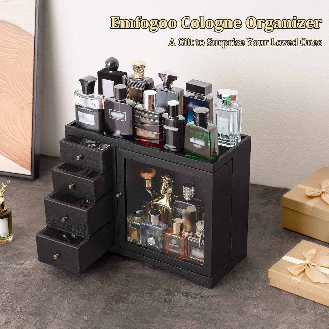 Parfüm Organizer, Holz Herren Parfüm Ständer mit Schublade, Parfüm Regal mit Transparent Sichtbarer