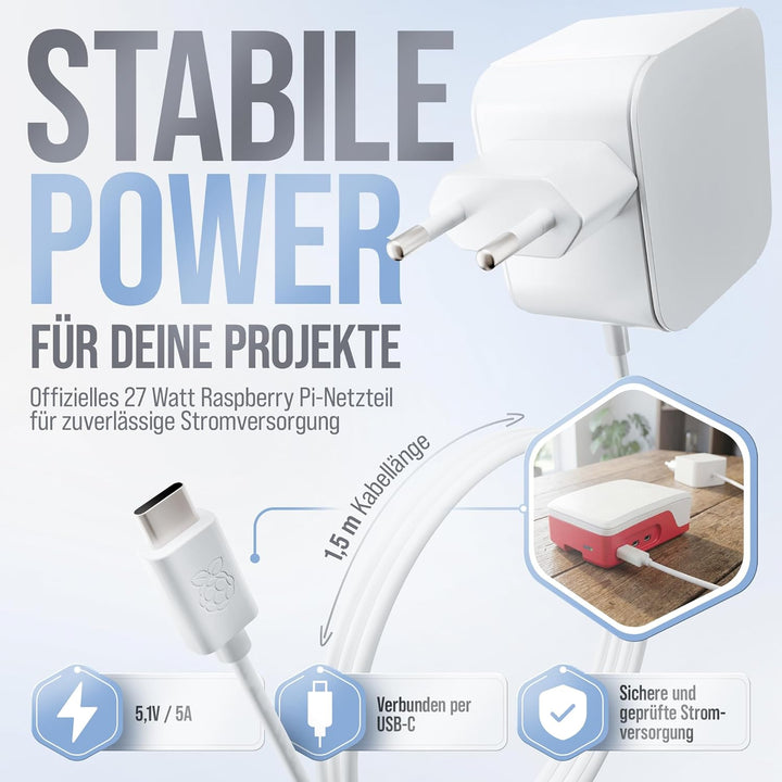 Raspberry Pi 5 8GB Starter-Kit | 128GB Edition | Offizielles 27W Netzteil | Offizielles Gehäuse mit