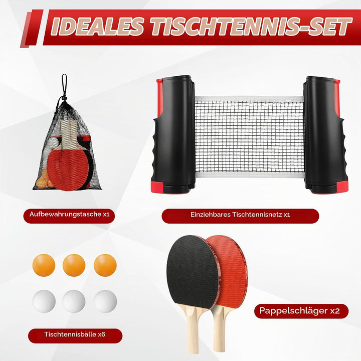 Tischtennis Set Profi, Tischtennisschläger Set, Rot Schwarz