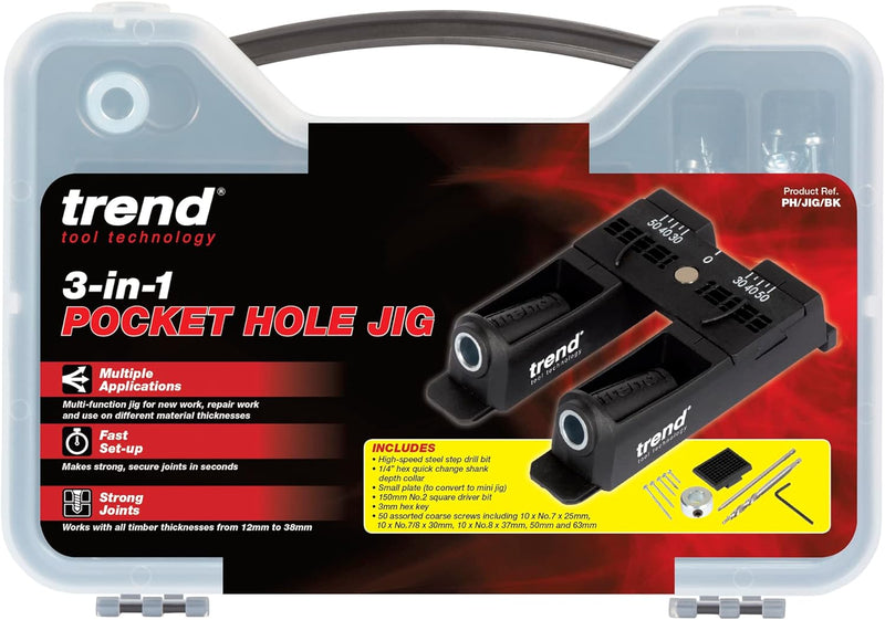 Trend 3-in-1 Pocket Hole Jig, Für schnelle und präzise Verbindungen von Holz und Sperrholz, PH/JIG/B