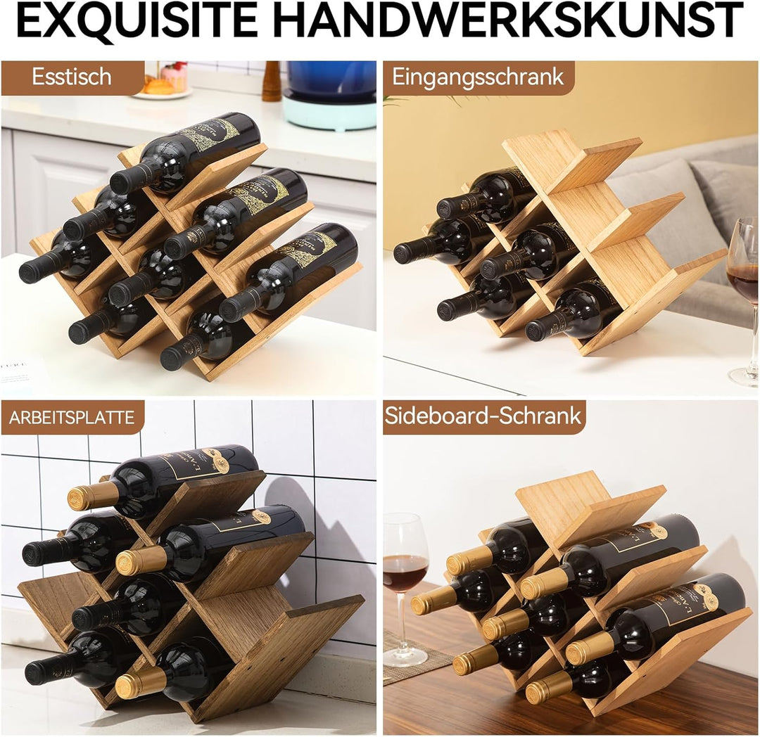 KIRIGEN hölzernes 8-Flaschen-Weinregal, 3-stufiges Holz-Wein-Displayregal, Stand- und Theken-Weinauf