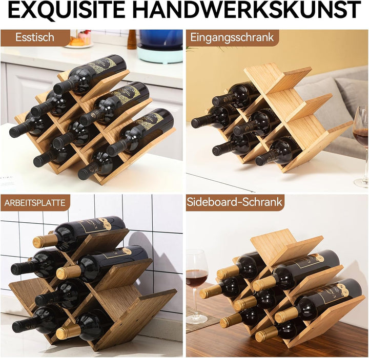 KIRIGEN hölzernes 8-Flaschen-Weinregal, 3-stufiges Holz-Wein-Displayregal, Stand- und Theken-Weinauf