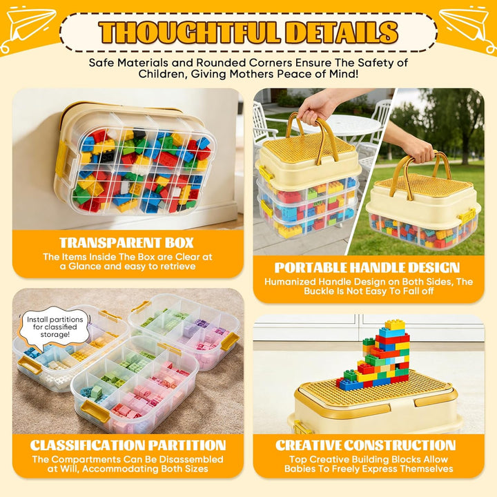 Legosteine Aufbewahrungsboxen,Legosteine Sortierbox,4 Stufen Hohe Kapazität,Mit Trennbarer Partition