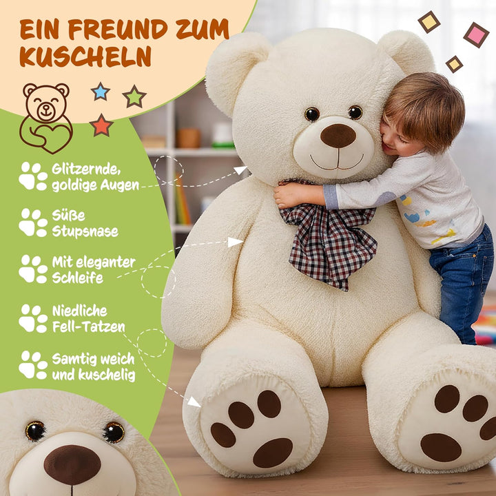 monzana® Teddybär L - XXXL 50-175cm Weiches Fell Schleife Tatzendruck Geschenk Plüschtier Kuscheltie