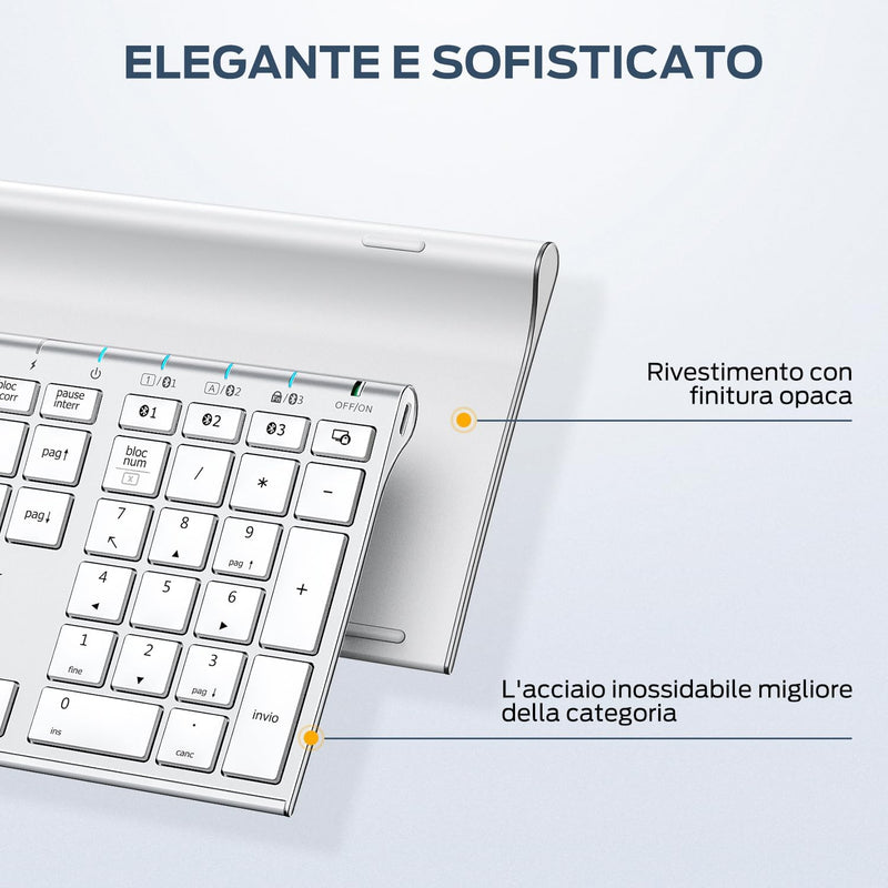 iClever BK23Bluetooth Tastatur, Kabellos Tastatur mit 3 Bluetooth Kanälen, Stabile Verbindung, Ultra