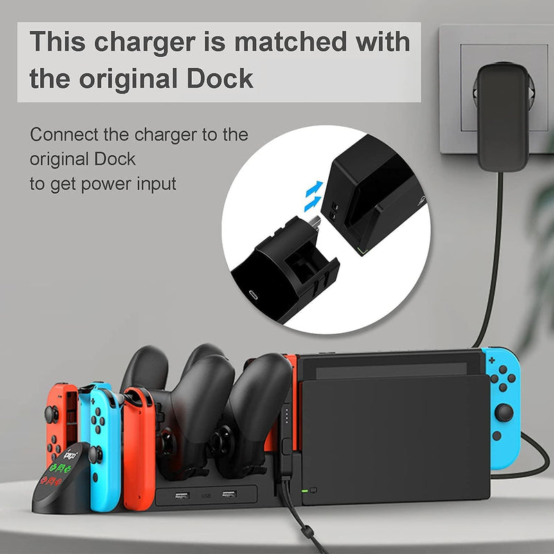 FYOUNG 6 in 1 Switch Controller Ladestation Kompatibel mit Nintendo Switch & Switch OLED mit USB Ans