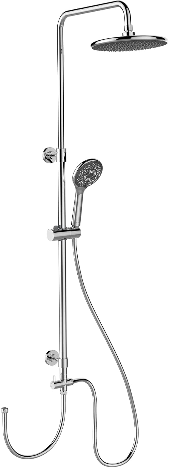 WENKO Duschsystem Watersaving, Duschstange aus Edelstahl mit wassersparendem Regenduschkopf und Hand