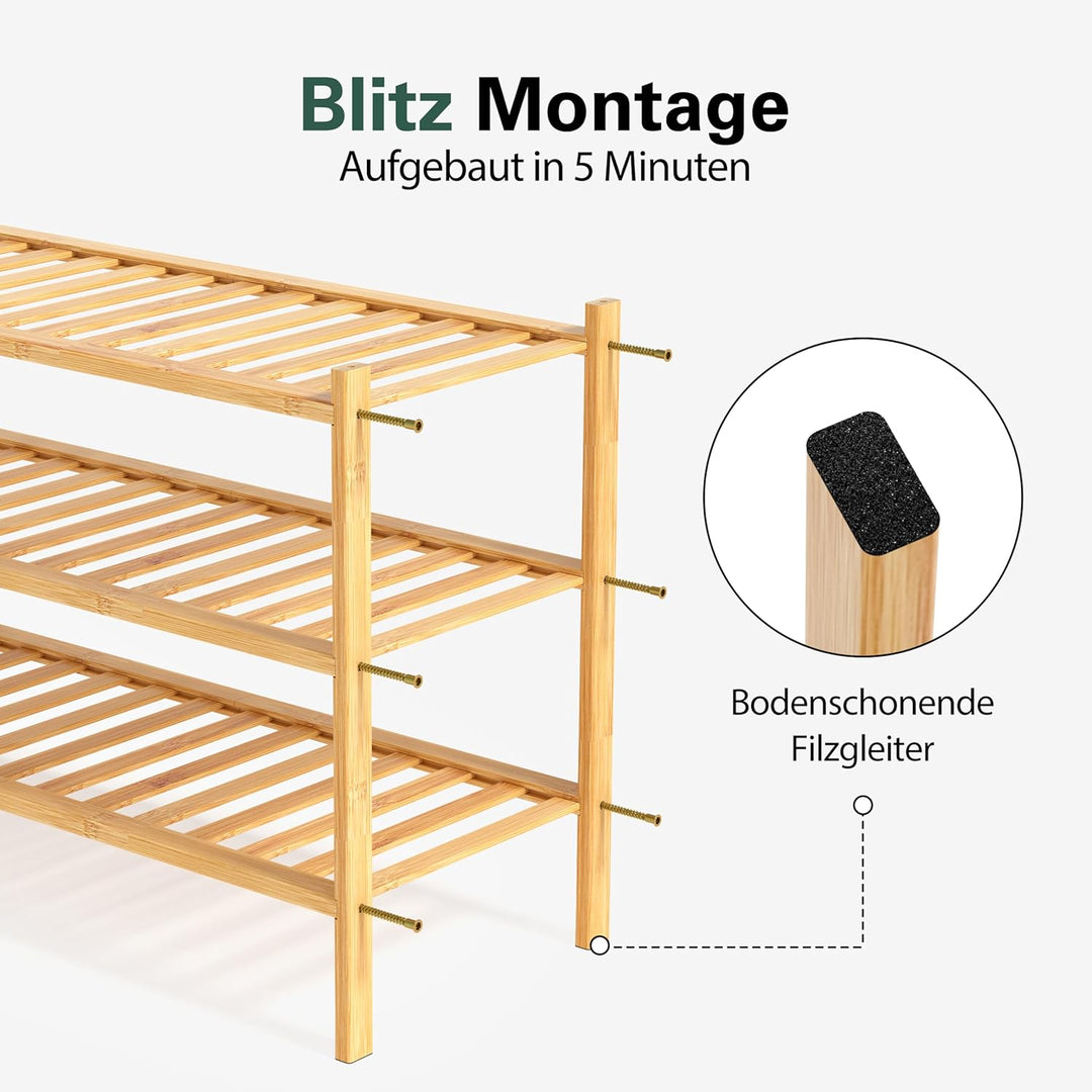 Schuhregal aus Bambus, Schuhablage mit 3 Ebenen, 68 x 28 x 46 cm, Erweiterbar Stapelbar, Schuhschran