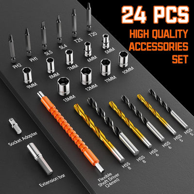 Akkuschrauber, 20V Akku Bohrschrauber Set mit 2 Akkus 2.0Ah, Akkubohrer 42Nm Drehmoment, 25+1 Drehmo