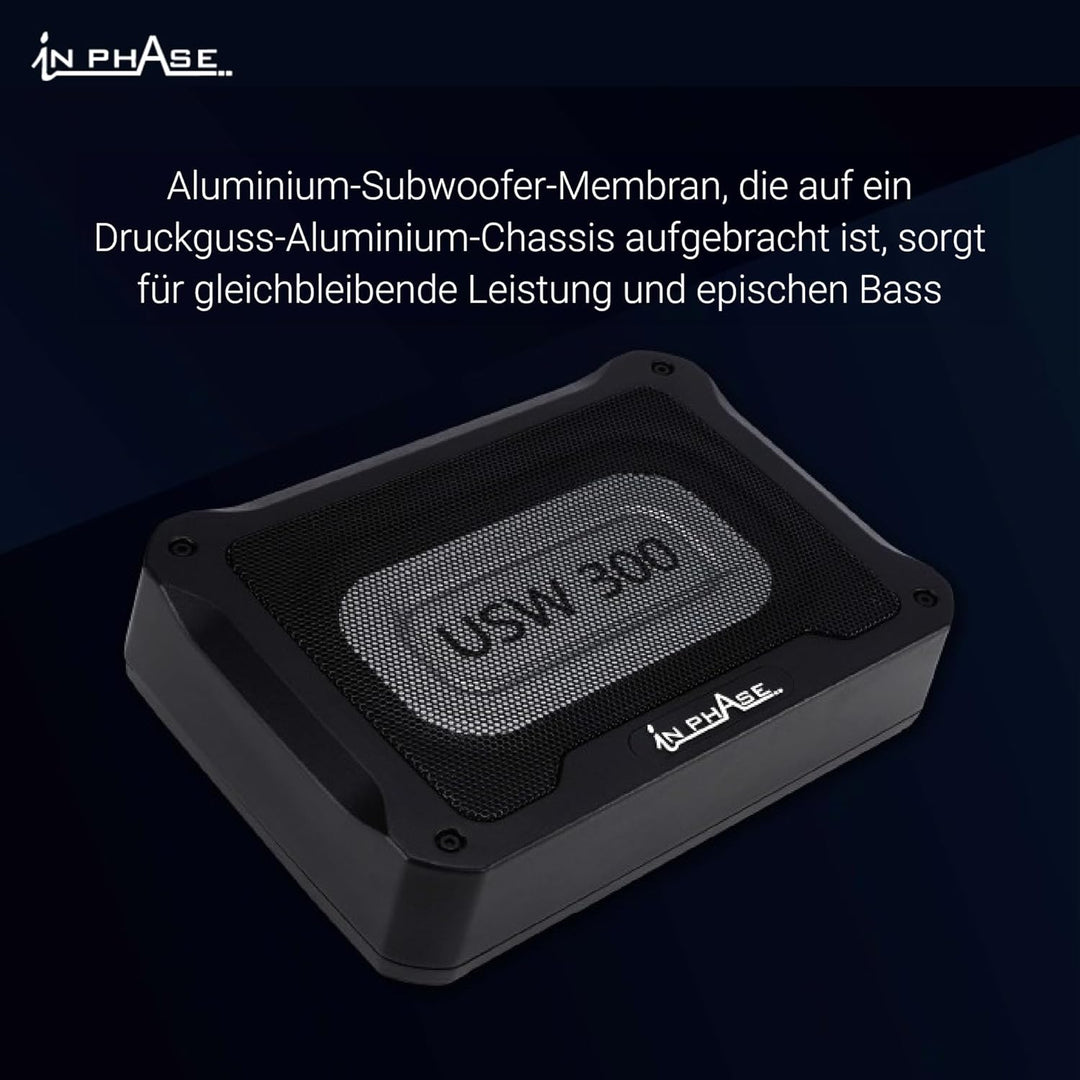 In Phase Car Audio USW300 300 W Ultraflaches, kompaktes aktives Subwoofersystem für den Untersitz, A