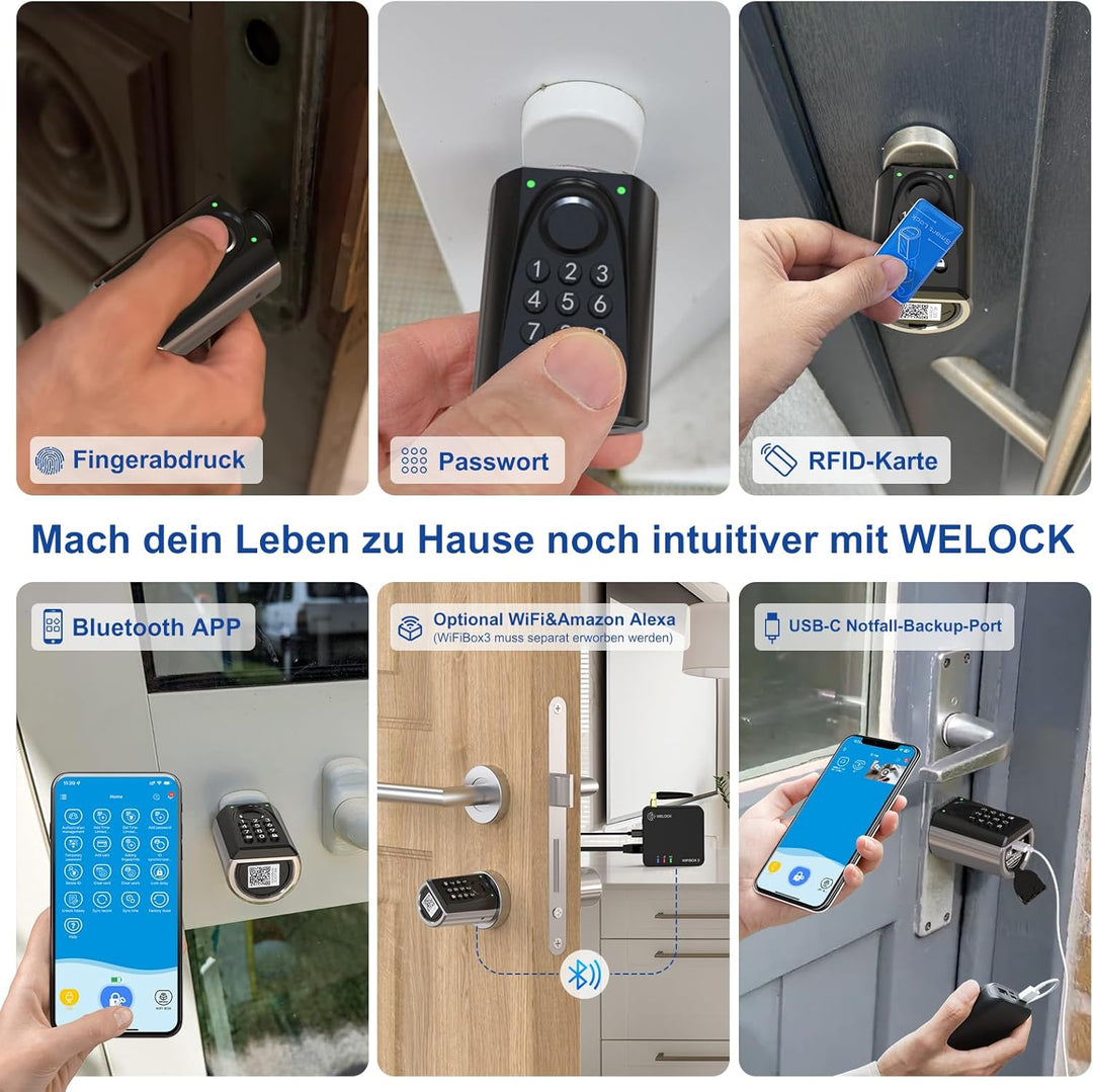WELOCK ToucA51 Pro Elektronisches Türschloss Fingerabdruck mit Passwort,RFID Karte,APP und WiFi,Fing