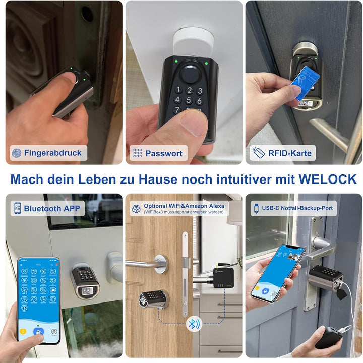 WELOCK ToucA51 Pro Elektronisches Türschloss Fingerabdruck mit Passwort,RFID Karte,APP und WiFi,Fing