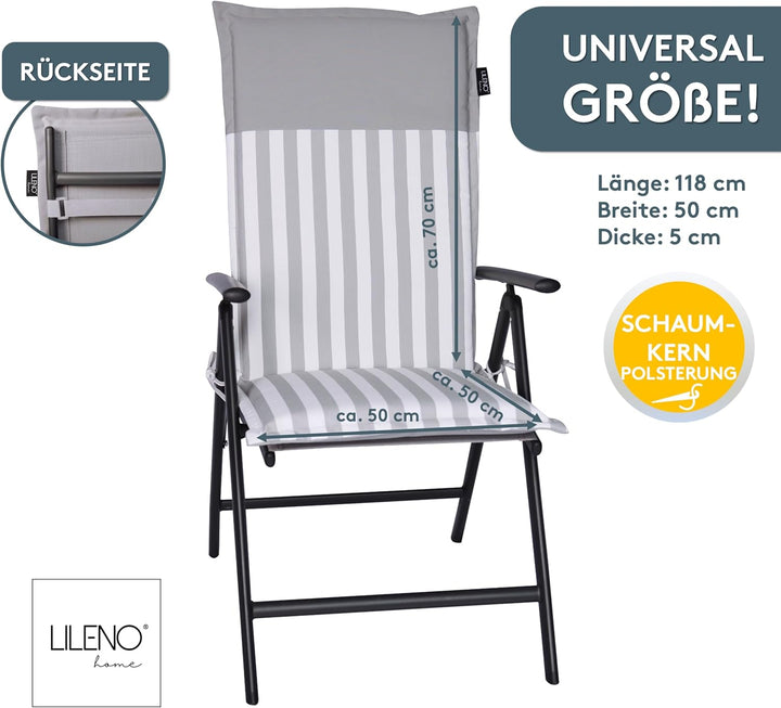LILENO HOME Gartenstuhl Auflagen als [2er Set - Hochlehner] in Streifen Hellgrau - Uni Hellgrau - Be