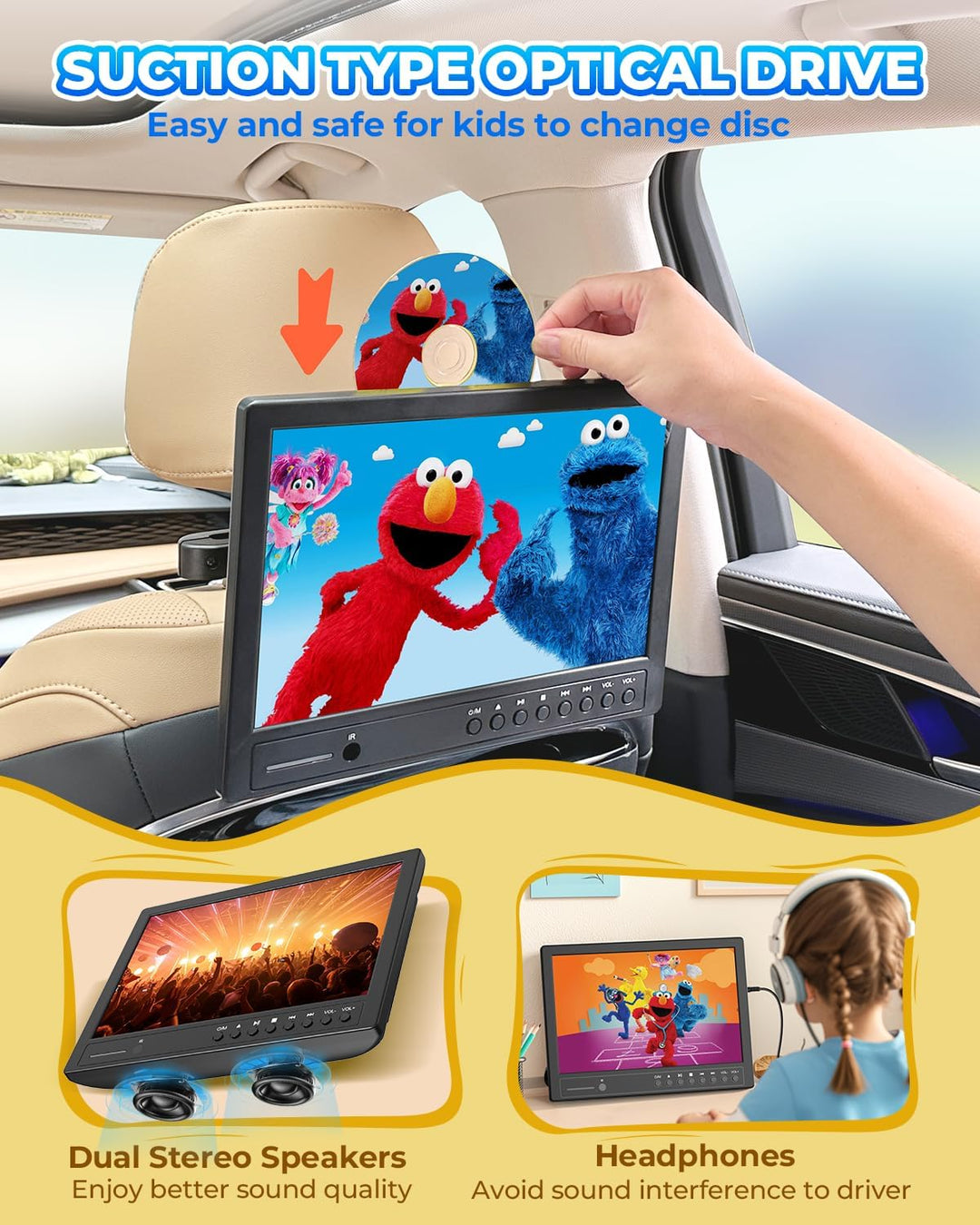 Arafuna 12,5 Zoll DVD Player Auto,1080p Auto Fernseher, DVD Player Auto Kinder Supporte l'entrée USB