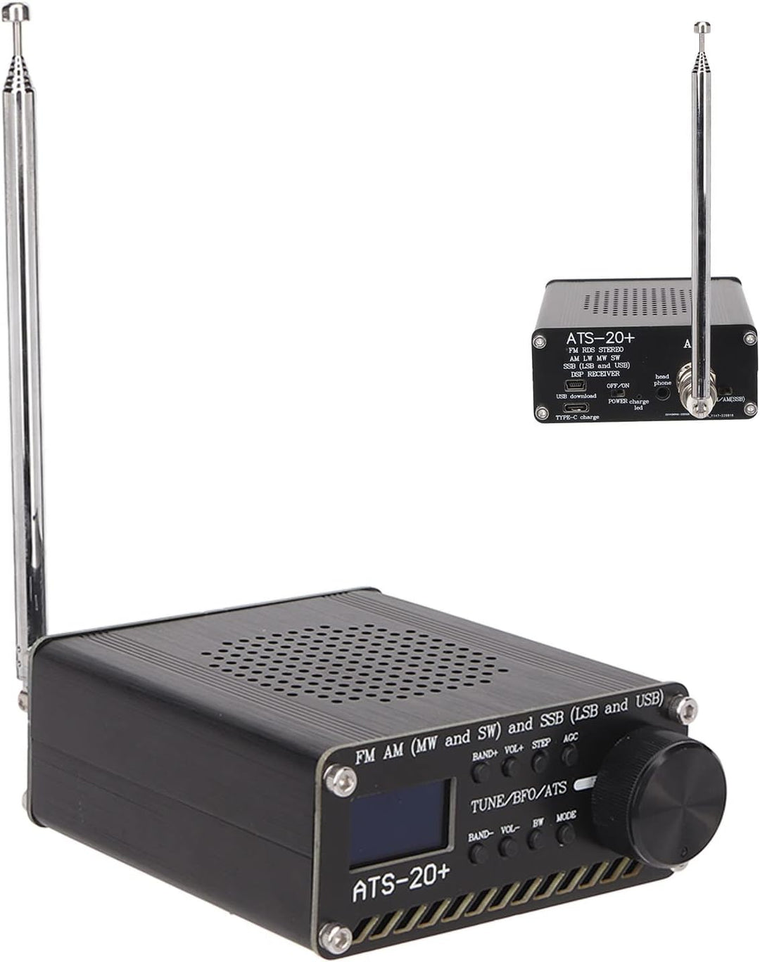 ATS 20+ Funkempfänger FM AM MW & SW SSB (LSB und USB) All-Band-Funkempfänger, 0,96-Zoll-LCD-Bildschi