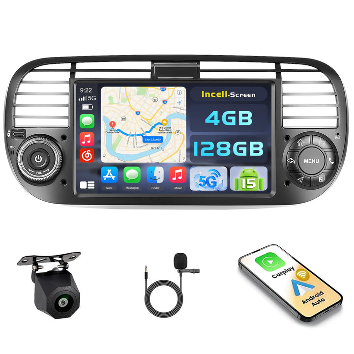 Hikity Android 15 4+128G Autoradio für FIAT 500 2007-2015 mit 7 Zoll Incell Touchscreen, Autoradio 2