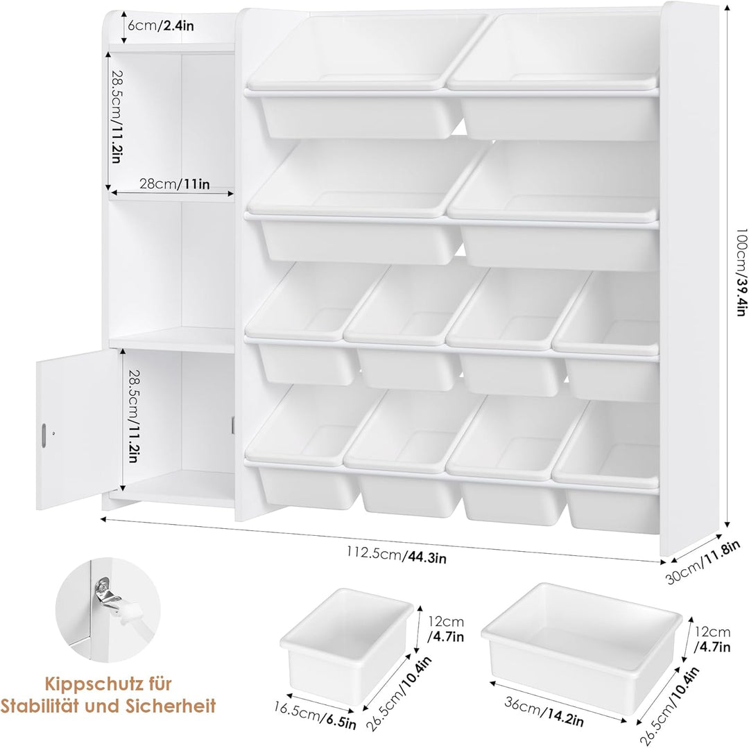 FOREHILL Kinderregal mit 12 Boxen Kinderschrank Holz Bücherregal für Kinder Aufbewahrungsbox Kinderz