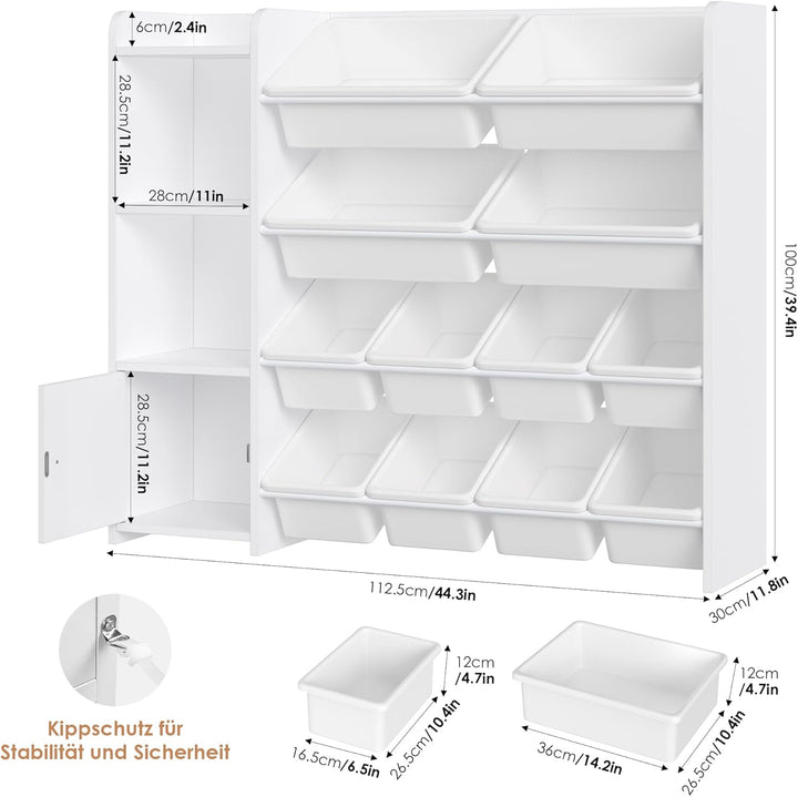 FOREHILL Kinderregal mit 12 Boxen Kinderschrank Holz Bücherregal für Kinder Aufbewahrungsbox Kinderz