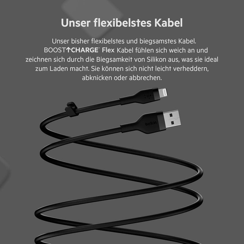 Belkin BoostCharge Flex Silikon-USB-A/Lightning-Kabel, 2 m, MFi-zertifiziertes Ladekabel für iPhone 