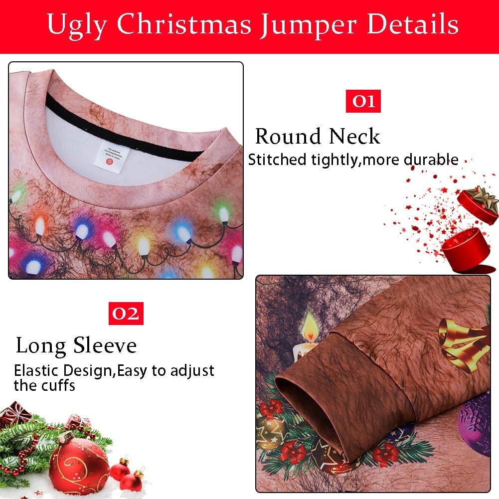 ALISISTER Hässliche Weihnachtpullover 3D Gedruckt Weihnachten Jumper Sweatshirt Langarm Ugly Christm