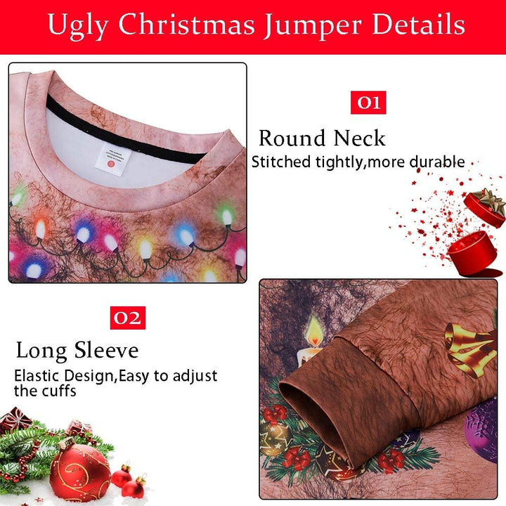 ALISISTER Hässliche Weihnachtpullover 3D Gedruckt Weihnachten Jumper Sweatshirt Langarm Ugly Christm
