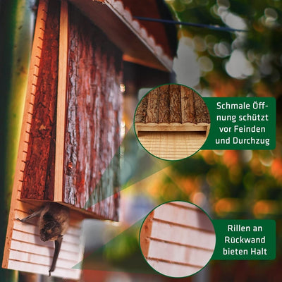 GARDIGO® Fledermauskasten aus naturbelassenem Holz I Wetterfest I Grosser Fledermaus Nistkasten zum