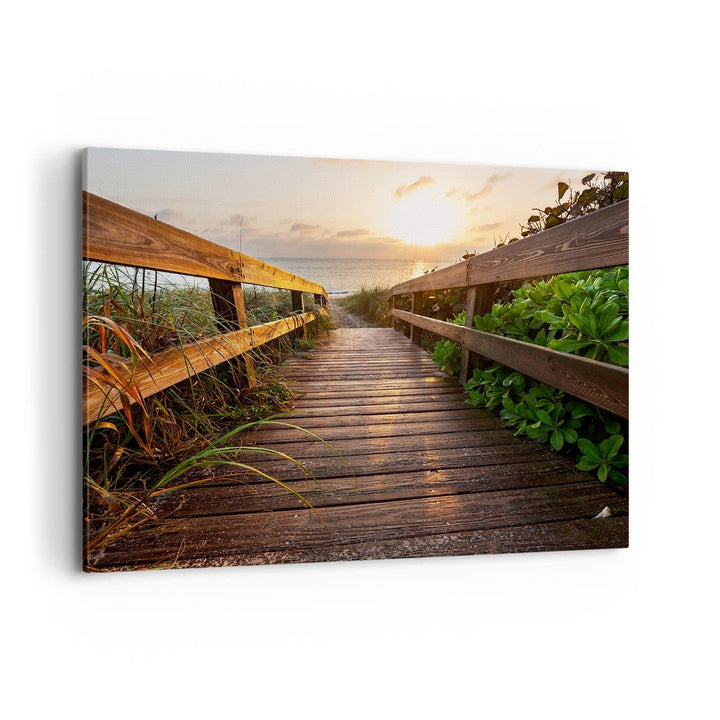 Bilder auf Leinwand 100x70cm Leinwandbild Fussgängerbrücke Meer Strand Ufer Gross Wanddeko Bild Schl